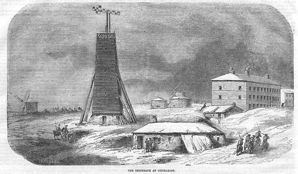 This image has an empty alt attribute; its file name is CRIMEAN-WAR-The-Telegraph-Station-at-Otschakoff-or-Ochakiv-Antique-Print-1856.jpg